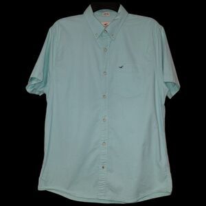 Hollister Mens Baby Blue Short Sleeve Button Shirt, Stretch, Large